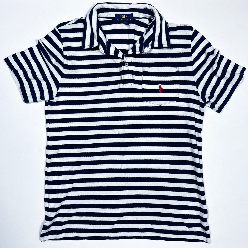 Polo Ralph Lauren Womens Striped Polo Shirt Blue White Cotton Large 2000s Preppy
